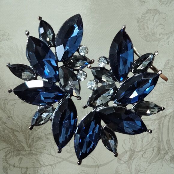 Retro Fancy Rhinestone Stud Earrings Woman's Drops Crystal Blue Cluster Dangle B - Picture 3 of 10